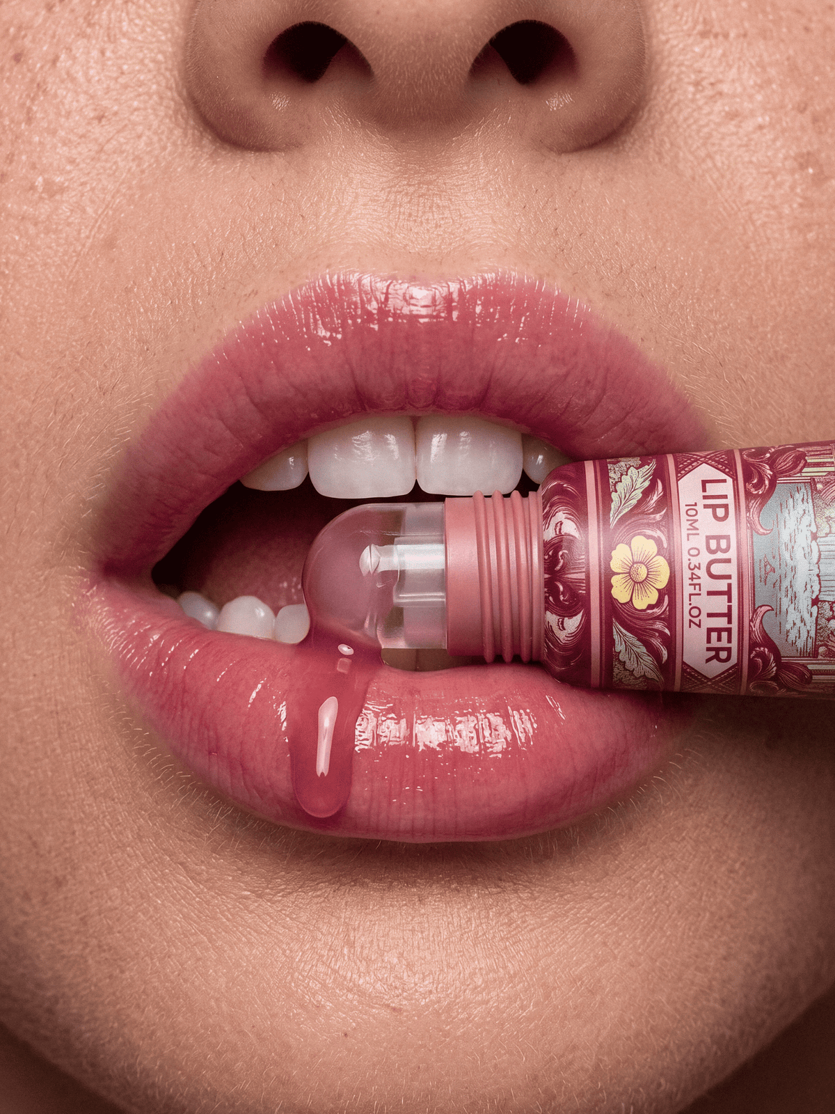 Glossy Lippen in zartes Rosé mit Lust Garden Lip Butter, getönter Lippenbalsam mit Peptiden