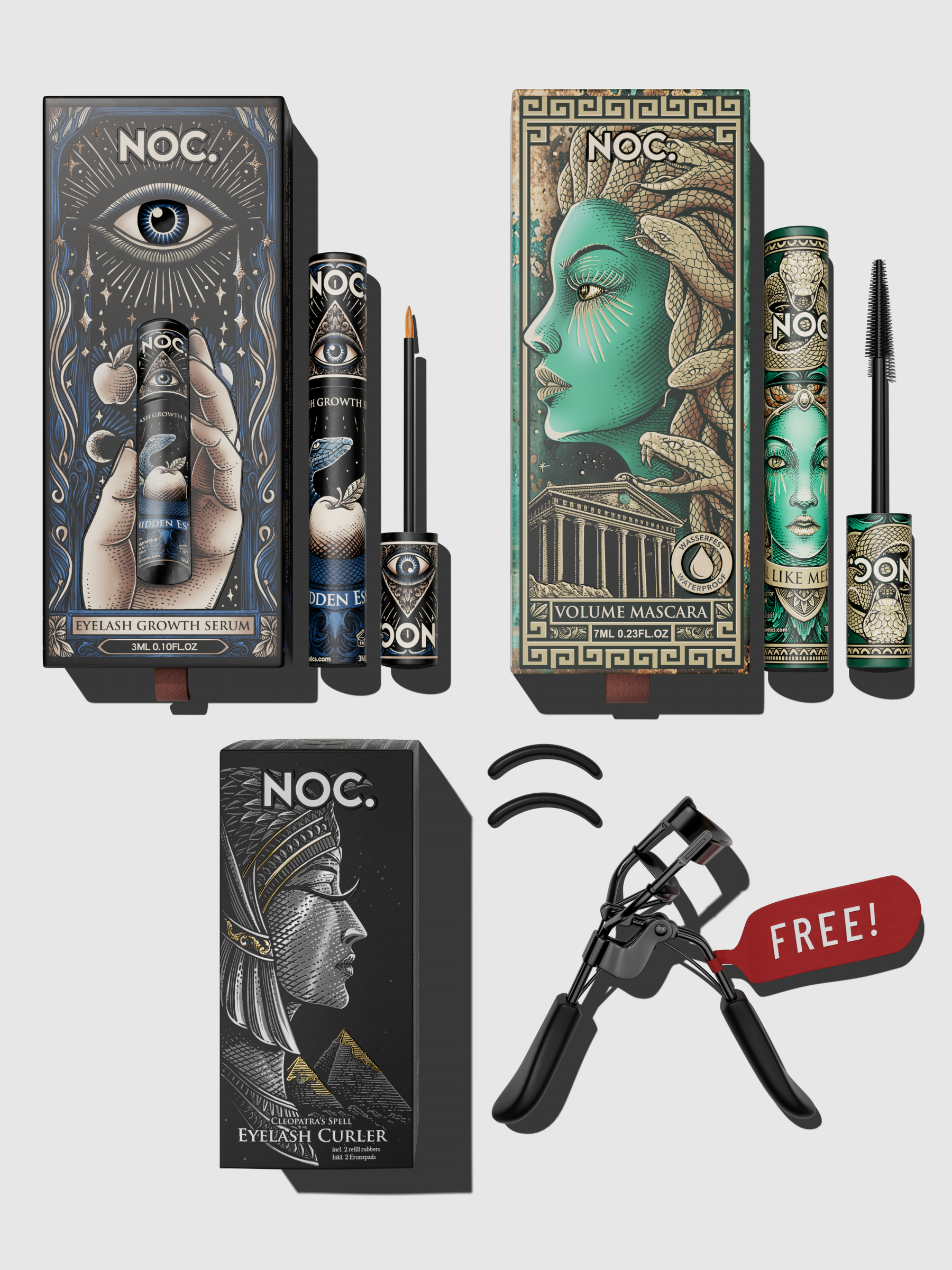 wimpern set mit serum mascara und gratis wimpernzange fuer lange dichte wimpern