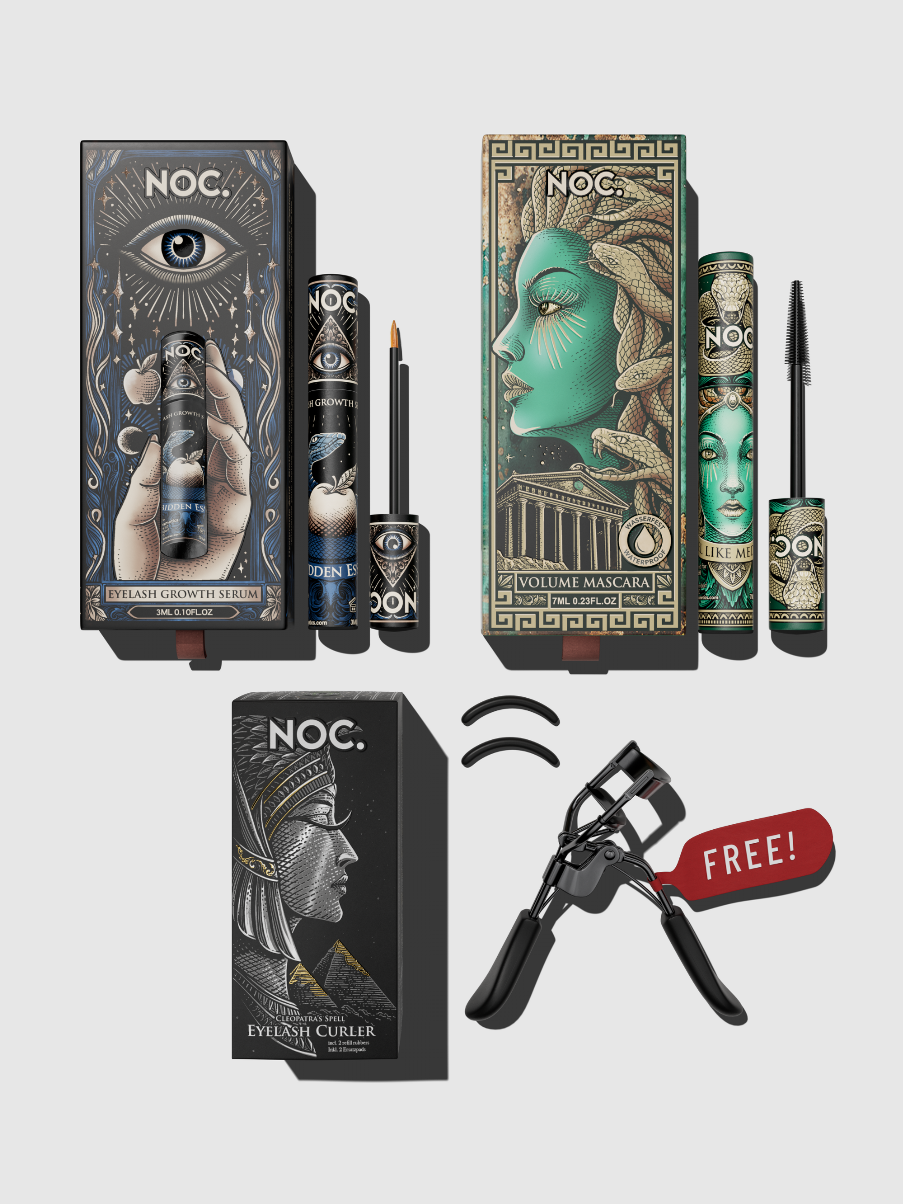 NOC. Cosmetics Lash Bundle mit Mascara, Wimpernserum und Wimpernzange für längere, voller wirkende und definierte Wimpern
