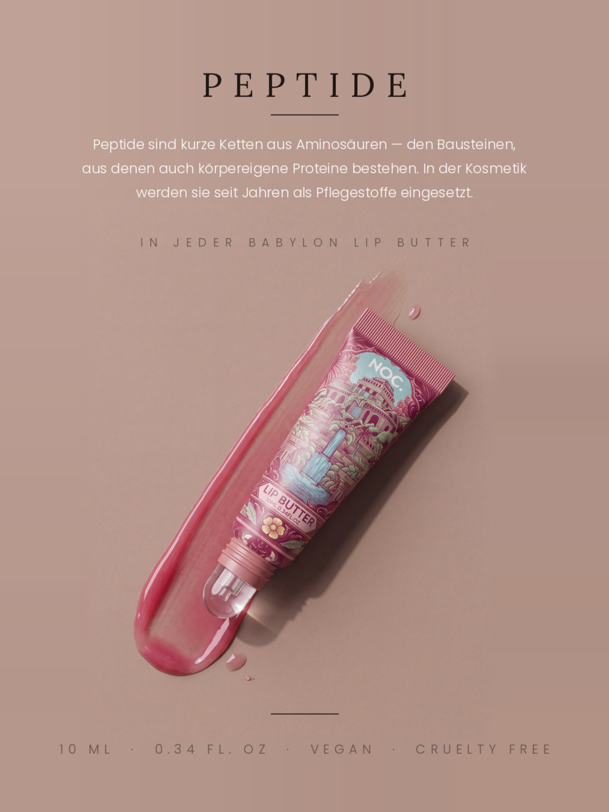 Infografik Peptide: Lust Garden Lip Butter von NOC. Cosmetics, getönter Lippenbalsam mit Peptiden in Rosé, 10 ml