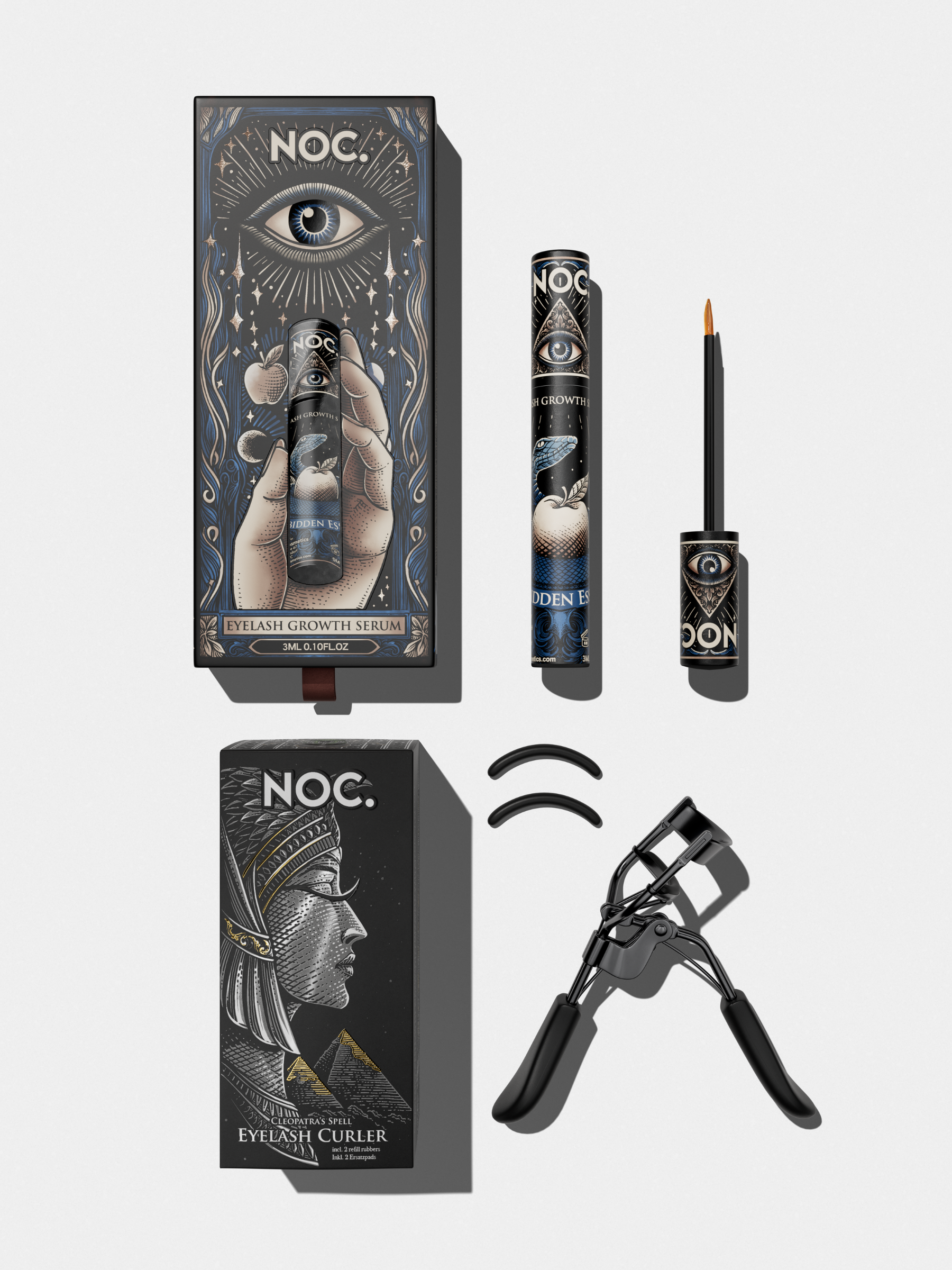 wimpernserum und wimpernzange bundle fuer lange geschwungene wimpern forbidden essence cleopatras spell